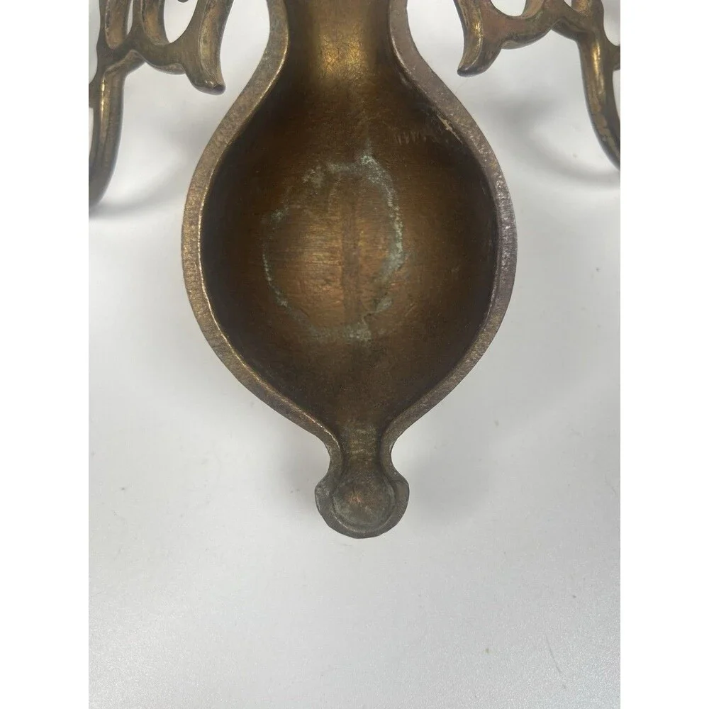 Double Candle Holders Brass 2 Arm Wall Sconce Made In England Vintage Old Brass